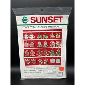 Vintage Sunset Cross Stitch Kit Holiday Earrings Santa Mistletoe Bell Poinsettia
